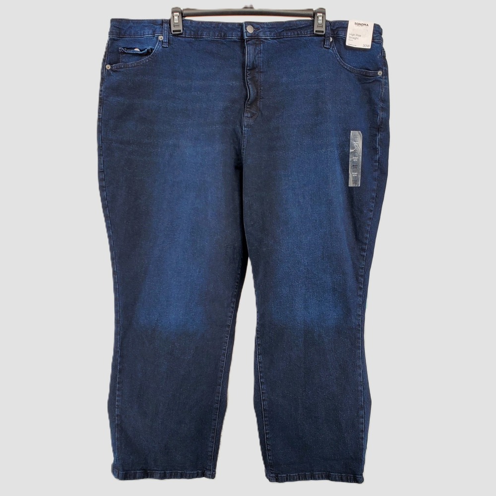 Sonoma Goods For Life Women Plus 30W High Rise Straight Stretch Jeans Dark Rinse